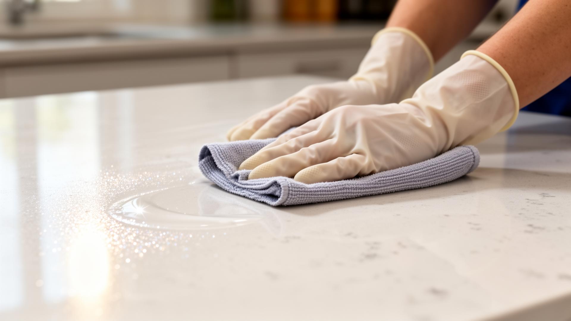 Cruz Elite cleaner polishing a kitchen counter to a sparkle